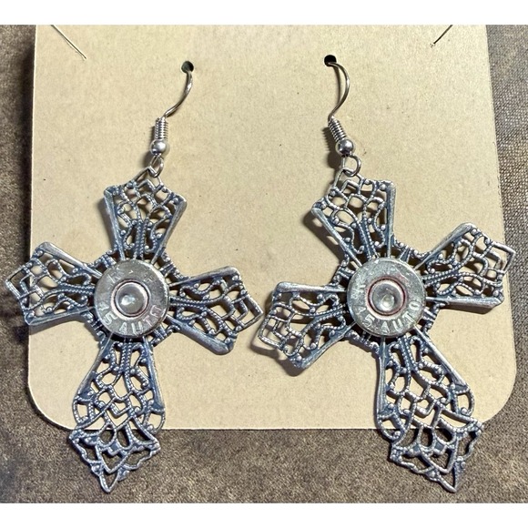 The Unbranded Brand Jewelry - Western Bullet Jewelry Silver Cross Earrings 45‎ Auto Bullets Handmade New USA